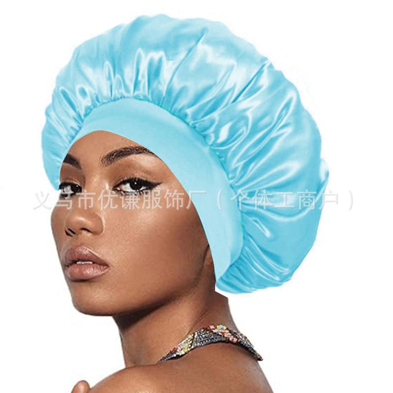 Women's wide-brimmed high-elastic hat satin nightcap hair shower cap high-end material satin hair cap