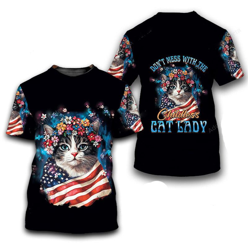 Roztomilé zvířátko kočka 3D celoplošný potisk tričko unisex denní vtipné ležérní trička s krátkým rukávem barevný retro vzor módní tričko top