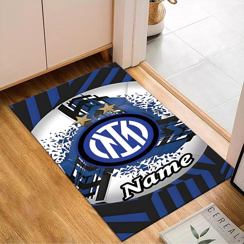 Custom Name Inter Milan Crest Rug Game Carpet, Floor Mat for Bedroom Living Room Entryway Rug, Home Decor Idea Gift for Christmas Birthday