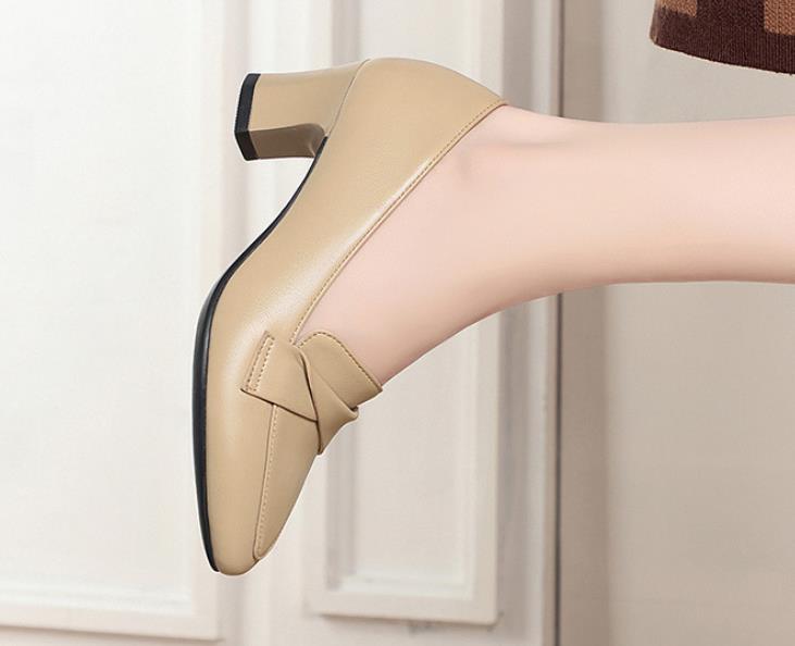 5.5cm 7cm Elegant Office Ladies Soft Leather Shoes Shallow Mouth Heeled Shoes Spring 2025 Trend Med Block Heels Shoes for Work