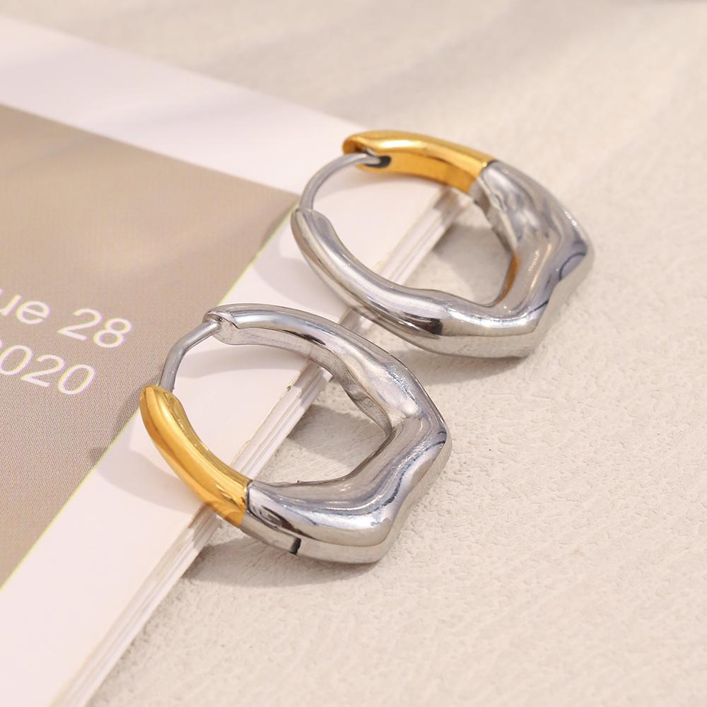 MamacitaSlay 316L Stainless Steel Double Color Irregular Hoop Earrings Party Waterproof Jewelry Women's 18K Gold Plated Earrings
