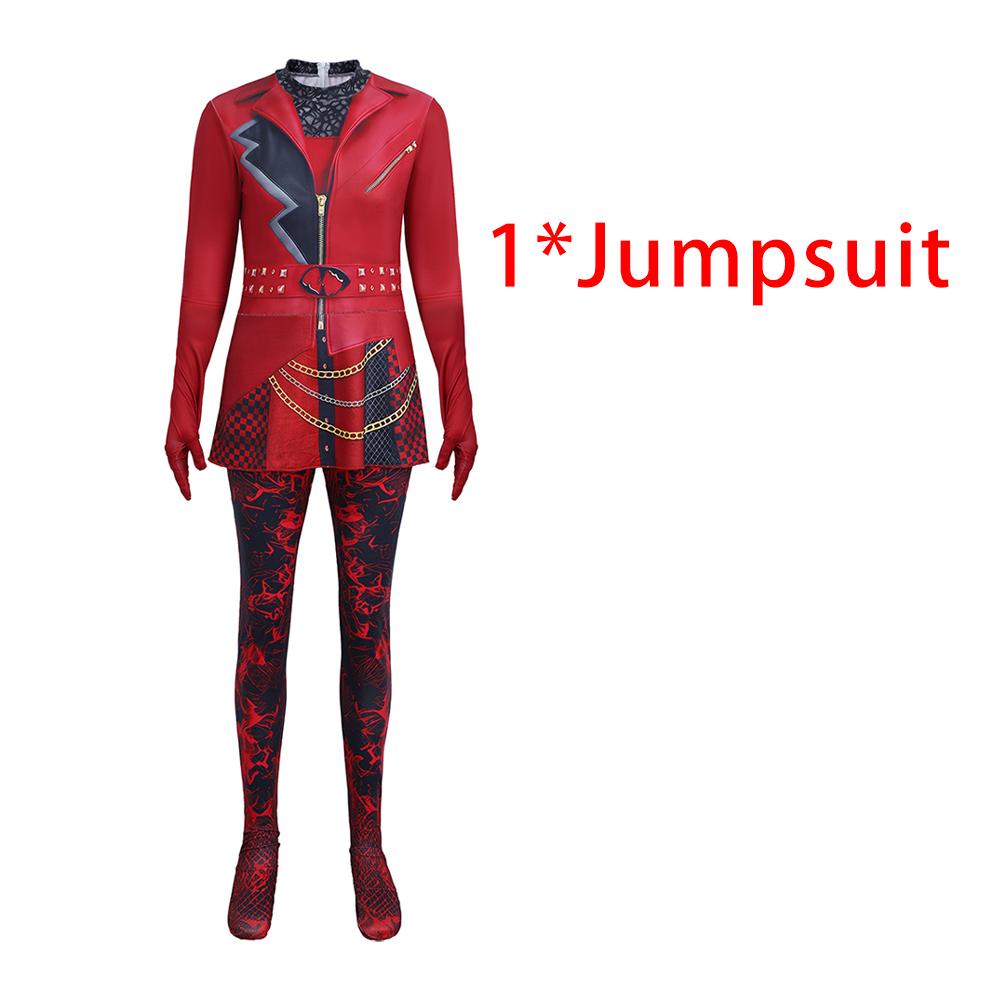 Movie Cosplay Costume Women's Red And Black Punk-style Jumpsuit With Cool 3d Digital Print Patterns For Halloween Costumes