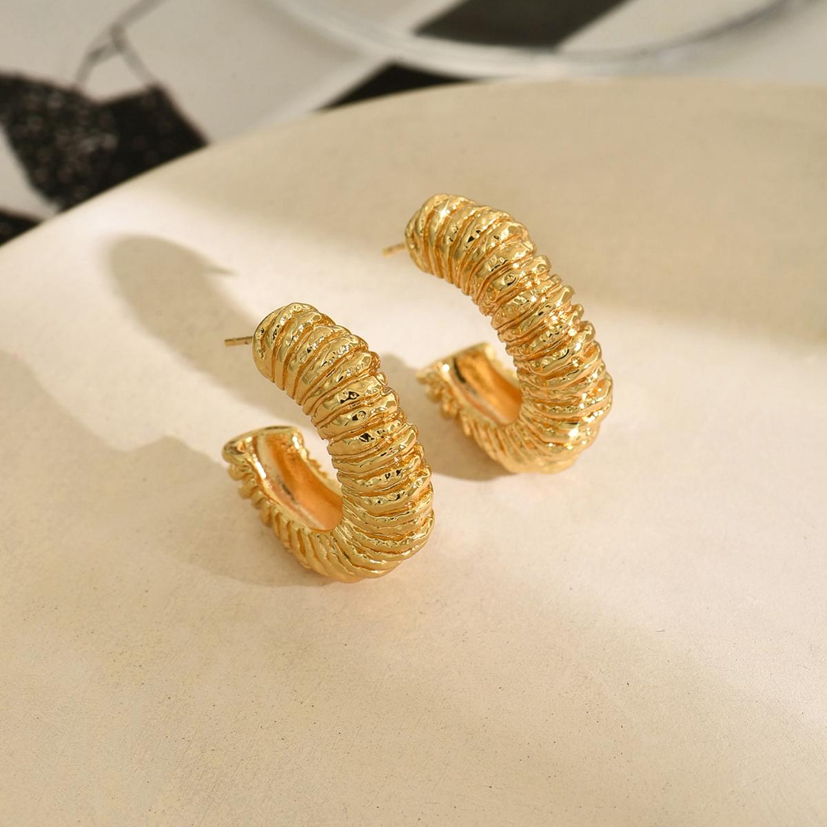 Exaggerated Irregular Lava Texture Open Cuff Bracelet 18K Gold Plated Geometric Earrings&ring Trendy Retro Jewelry Women s Gift