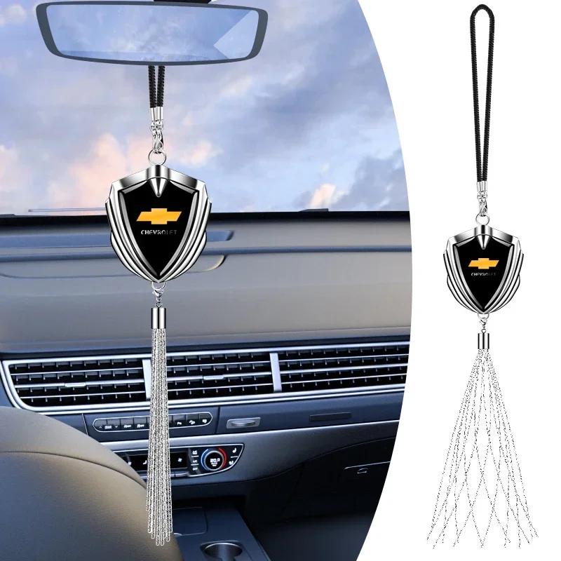 3D Metal Logo Badge Car Rear View Mirror Pendant Ornament For Chevrolet Spark Silverado Trailblazer Cruze Captiva Lacetti Aveo