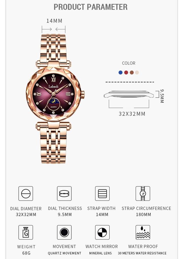 Rose Gold Watch with Brand Stainless Business Gift for Purple Women's Crystals, Stylish, Waterproof, Name, Steel, Watch, Luxury, Cute, Her,