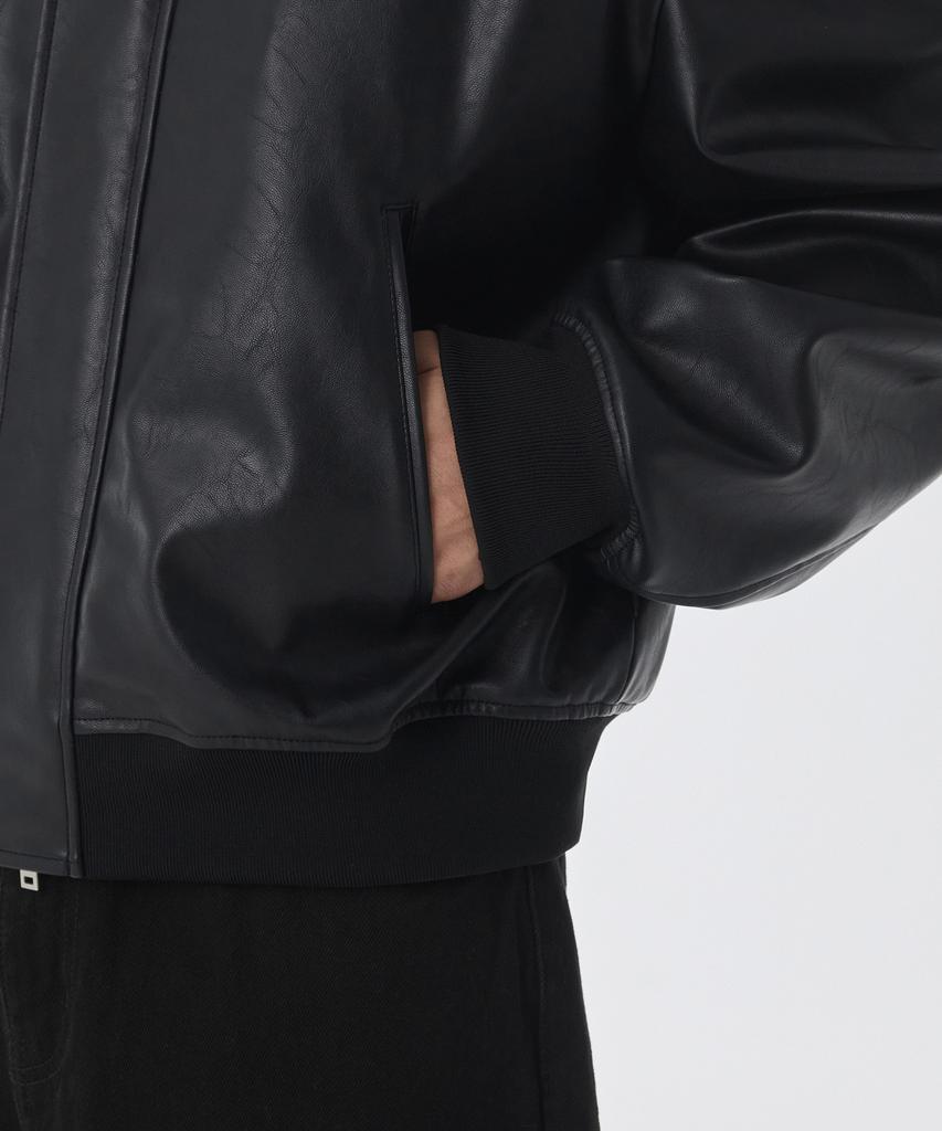 Musinsa Standard Synthetic Leather Oversized Hooded Jacket [Black]