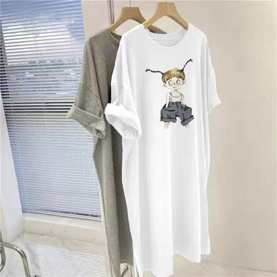 Großes T-Shirt-Kleid für Damen, Lang Überknie Locker, Großes Lässiges Faules Kleid
