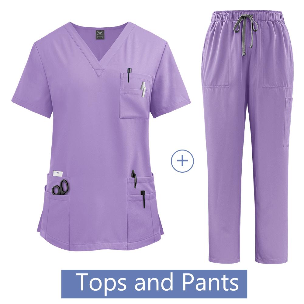 Nurses Hospital Uniforms Two Piece Stretch Straight Pants Scrubs Suits Nursing Articles Women Scrubs Spa Uniforms Sets