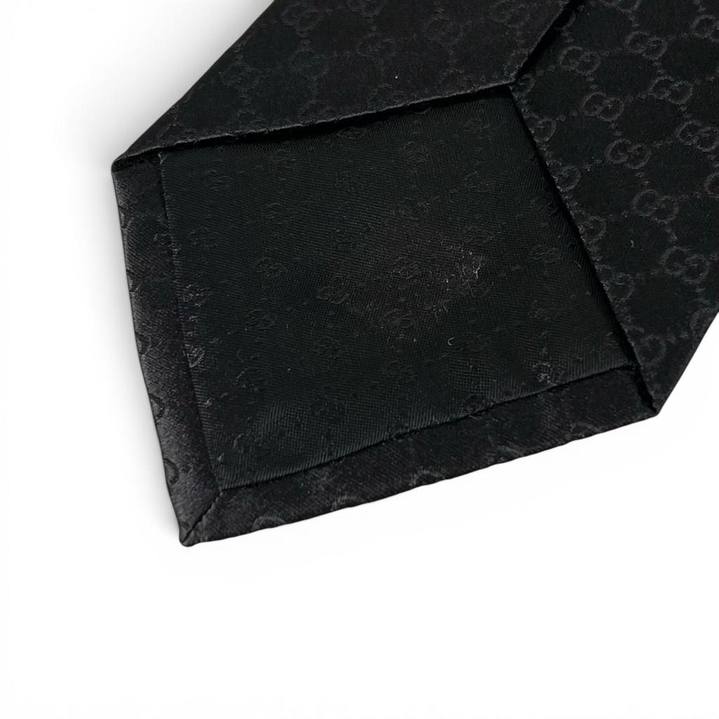 Pristine GUCCI tie GG pattern GG logo wide tie black silk mens Used
