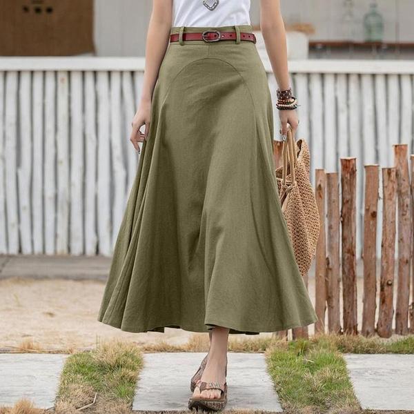 Übergröße Abend Baumwollrock Midi Knöpfe Rock Damen Sommer Mode Elastischer Bund Kleid