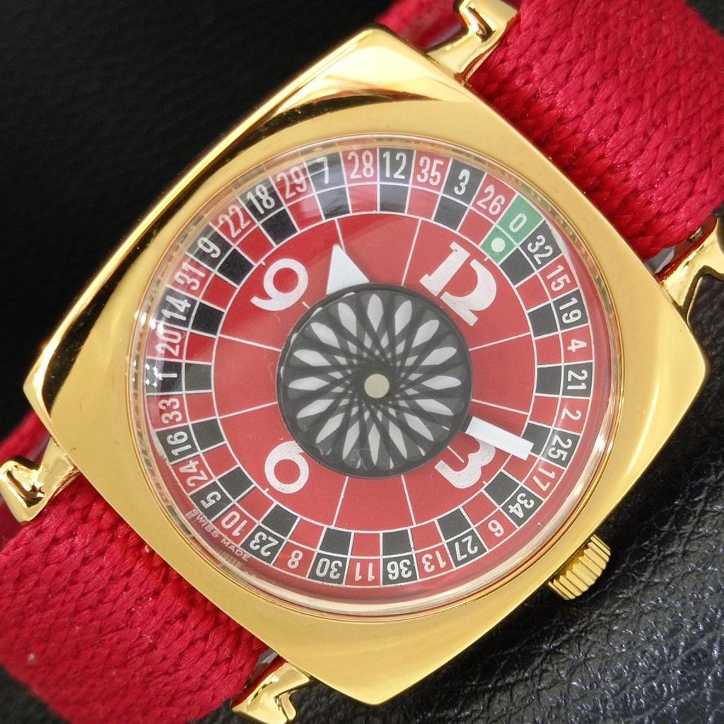 

SWISS VINTAGE HAND-WINDING MENS REFURBISHED ROULETTE RED DIAL WATCH a701106-5 R205b-a701106