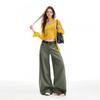 High-Waisted Wide Leg Cropped Loose Fit Denim Pants Women 2026 Washed Cotton Blend