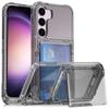 Transparent Flip Phone Case For Samsung Galaxy S24 Ultra S23 Plus + Crystal Clear Card Slot Holder Bracket Shockproof  Cover