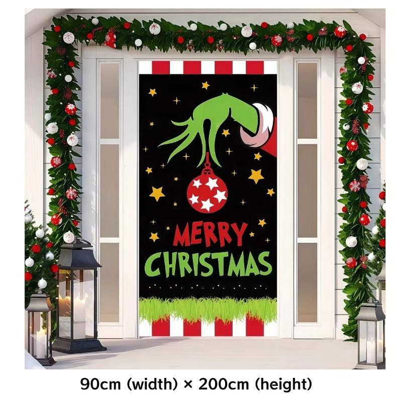Grinched 90X200Cm Christmas Door Decoration Green Monster Merry Xmas Backdrop Christmas Door Cover New Year Party Supplies