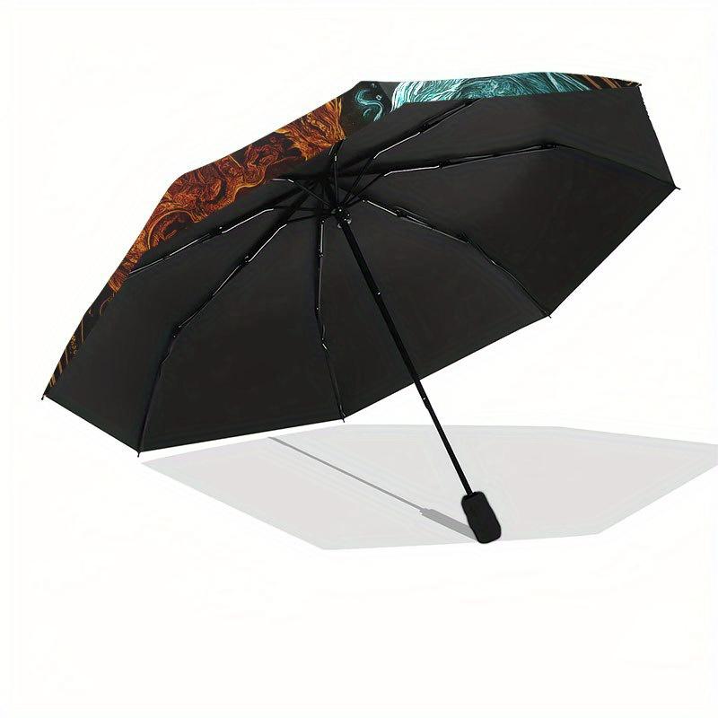 Four Elements Dragons: Mystical Yin-Yang Symbol Art PrintUmbrella with Cute Design, Portable 3-Fold Compact Umbrella for Men & Women, Valentine's Day