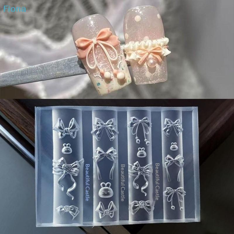 3D Bow & Bunny Nail Art Silicone Mold Set, Cute Rabbit Nail Carving Molds for DIY Manicure & Nail Decoration
