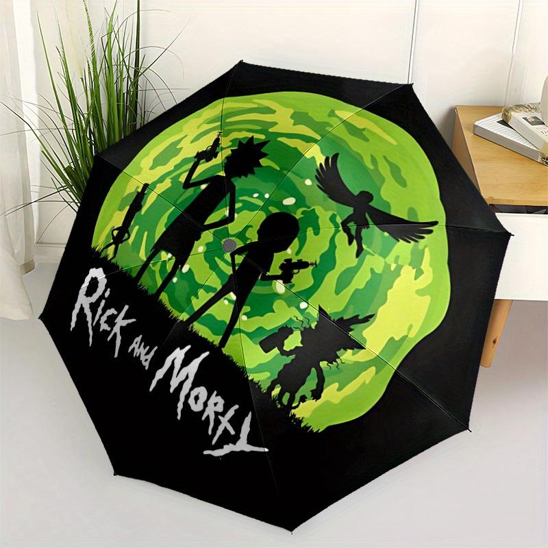 Rick, Morty Automatic Folding Umbrella with Sturdy Iron Frame, Portable Compact Travel Umbrella All-Season Use Parties 0807072