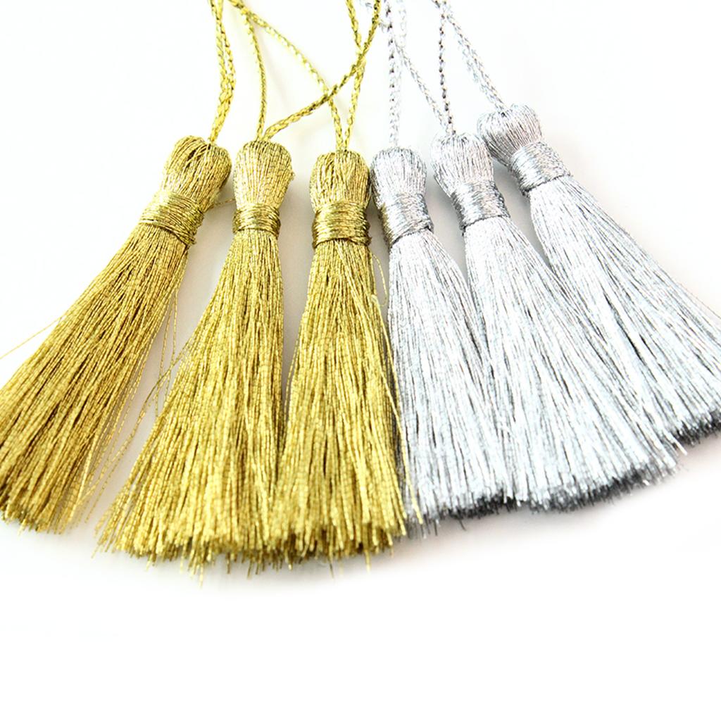 30pcs Gold Silver Color Tassels Polyester Silk Fringes with Cord Loop For DIY Handmade Bookmark Keychain Jewelry Decor Materials