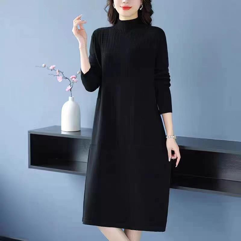 

Autumn and Winter Women s Sweater Dress Medium Long Loos Middle-aged Mother s Outfit Knitted Thick Dress 3XL чорний