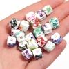 20 Stück 8mm Blumenmuster Quadratische Keramikperlen Großes Loch Porzellan Lose Perlen Für Schmuckherstellung DIY Armbänder Halsketten Zubehör