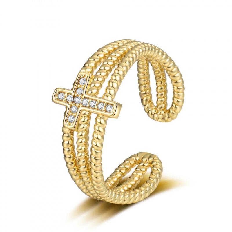 

Vintage Zircon Cross Ring: Trendy European & American Style for Women Adjustable Open Size