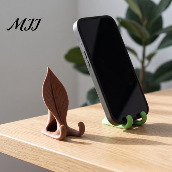 Minimalist Leaf Design Phone Stand 3D Printed Holder, Desktop Cell for Office and Unique Gift Plant Lovers Home, Realistic Bionic Mount, Lightweight