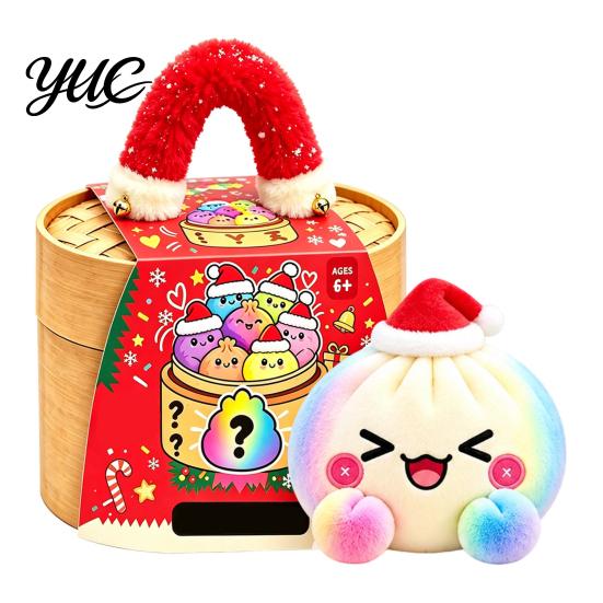 Stuffed Food Plushie Christmas Dumpling Toy with Steamer, Plush Steamed Bun Squeeze Toy, Stress Relief Giant Decoration for Home and Office