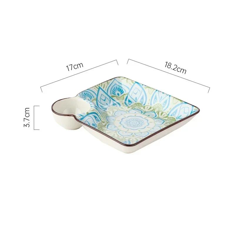 Bohemian Ceramic Dumpling Plate Household Underglaze Color Snack Dish with Saucer Fruit Dessert Platter French Fries Tray