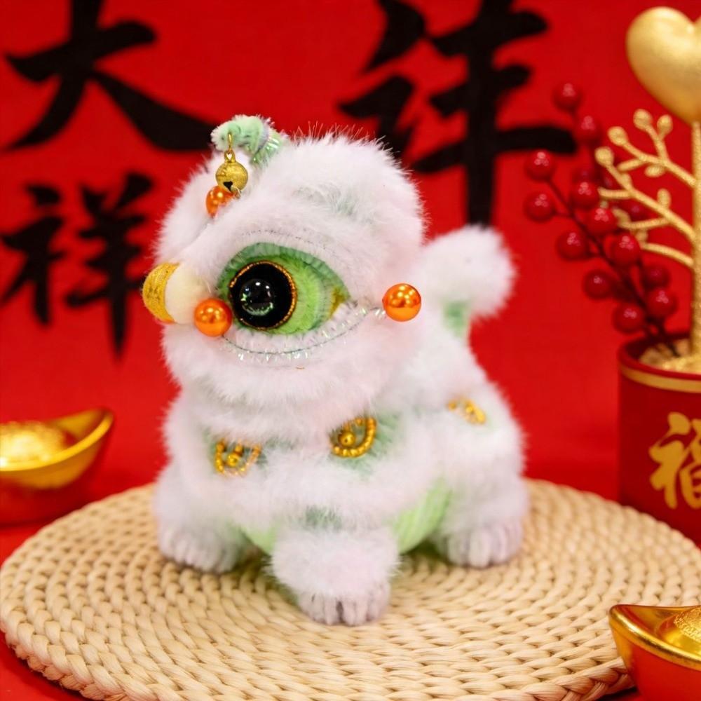 Handmade Lion Dance Plush Toy Cute Chinese New Year Decoration Lion Dance Ornament Car Decoration