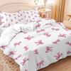 3ks růžový povlak na přikrývku se vzorem třešní a mašlí, 1 povlak na přikrývku + 2 povlaky na polštáře, bez výplně. Měkká a pohodlná ložní souprava