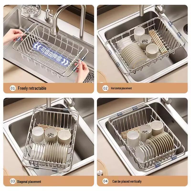 Teleskopischer Spülbecken-Abtropfkorb aus Edelstahl