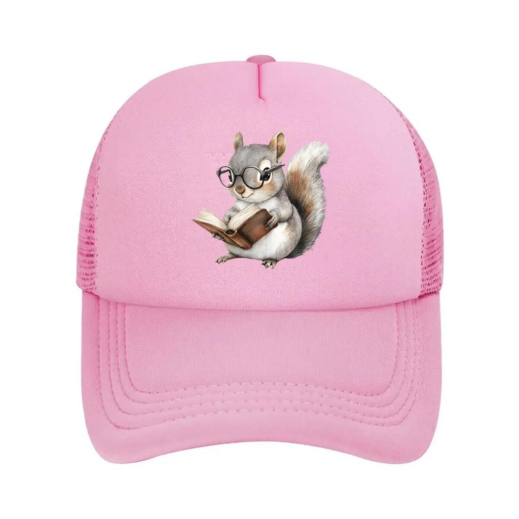 Watercolor Squirrel With Glasses Reading Book Home Decor  Mesh Baseball Cap Hip Hop