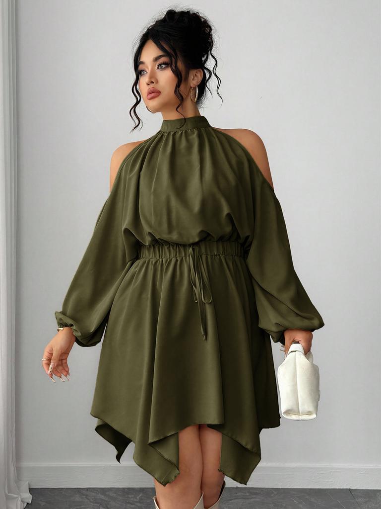 Long Sleeve Autumn Solid Color Dress