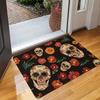 Sugar Skull Doormat Black Floral Dia De Los Muertos Print Non Slip Entry Rug For Entryway Hallway And Day Of The Dead Decor
