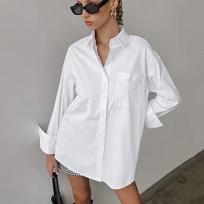 Women Fashion Casual Simple Shirt Loose Pockets Long Sleeve Single Breasted Blouse Commuting Versatile Top