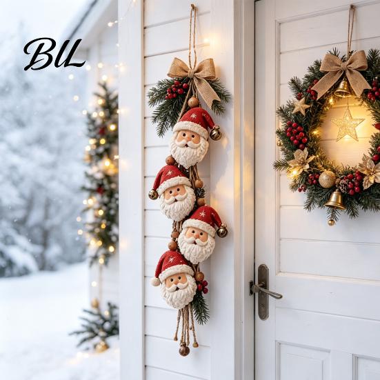 Wall Fireplace Decoration Santa Claus Wooden Hanging Ornament, Rustic Christmas Tree Decor with Gift for Kids Jute String, Farmhouse Holiday