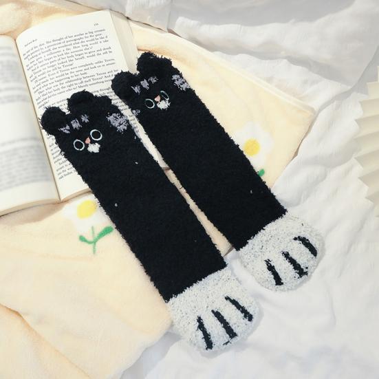 Fuzzy Sleep Socks Warm Cute Cat Plush Socks Stretchy Breathable Winter Indoor Socks