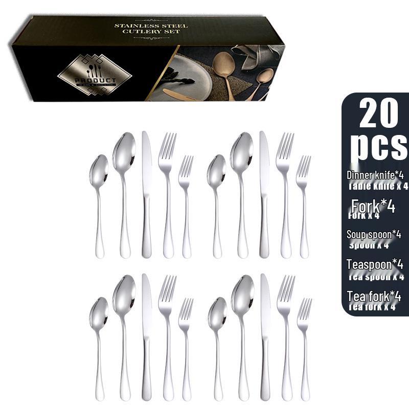 

Набор столовых приборов из нержавеющей стали Золотая ложка : Набор западных ножей для стейка, вилок и десертных ложек.