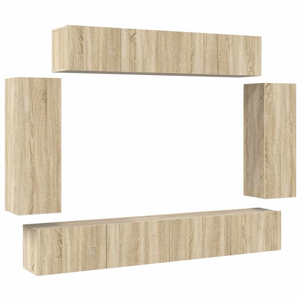 6 Piece TV Cabinet Set Sonoma Oak Effect Particleboard