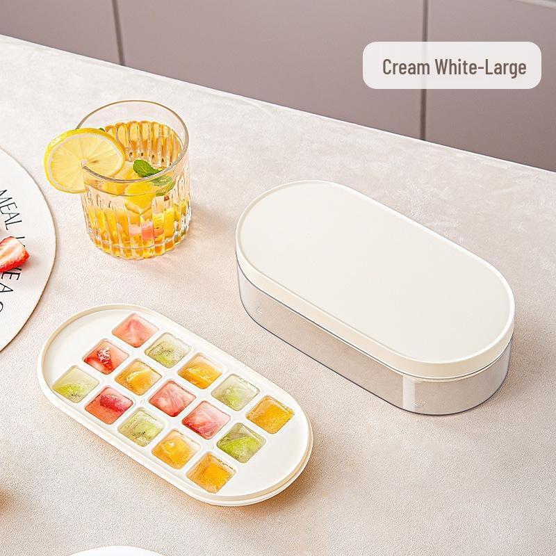 Easy-Release Ice Cube Tray with Lid - Large, Cream White