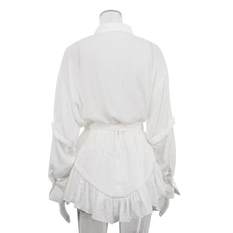 Fashion Style New Vacation Long Sleeves Patchwork Shirt Ruffles Mid-Length Dress Set Shirt and Skirt Set