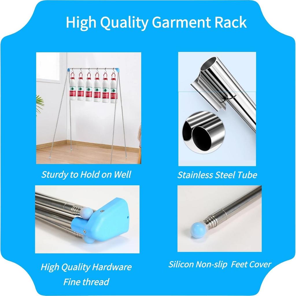 Portable Travel Garment Rack, Stainless Steel Foldable Mini Drying Clothes Rack for Travel, Camping, Hotel Room, Laundry, Dance, Indoor, Outdoor