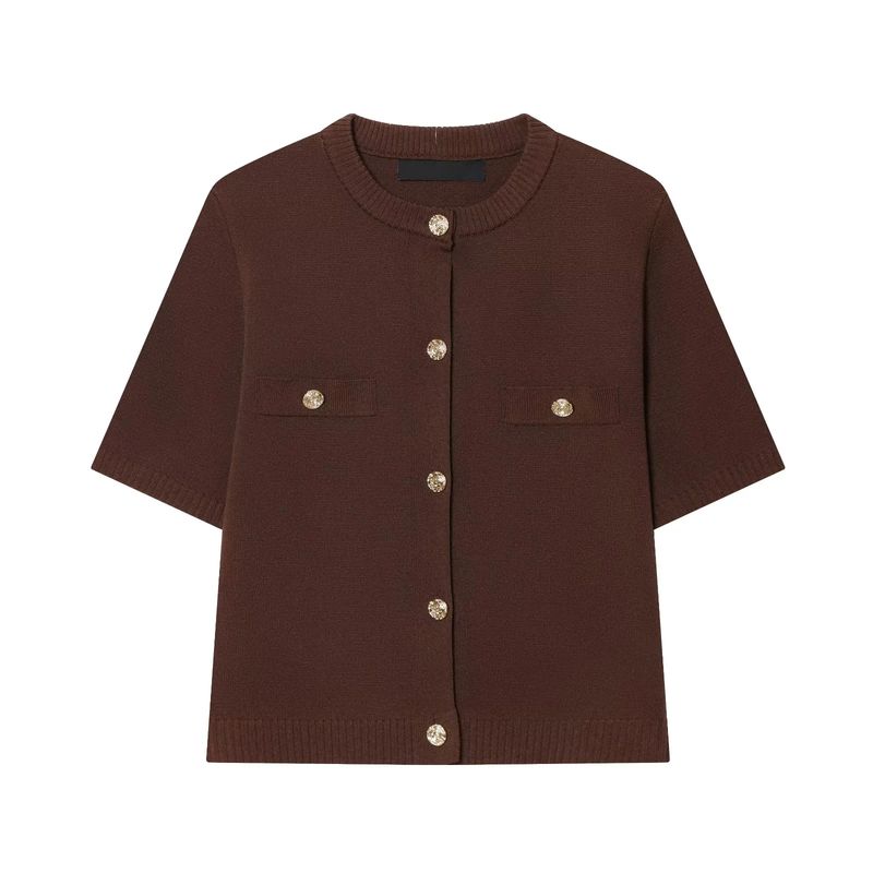 Summer New Product Women's Clothes Classic Style Round Neck Short Sleeve Minimalist Fashion All-Match Short Knitting Outwear 1822022