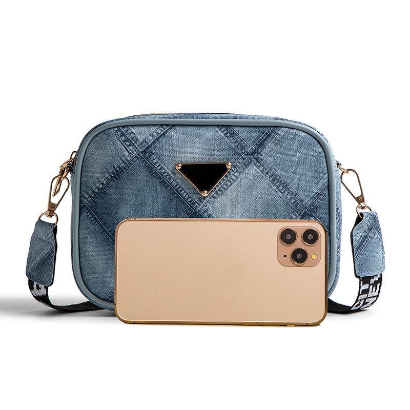 Trend Denim Pattern Small Square Bag Lis Fashion Gradual Change Color Diamond Crossbody Shoulder Women's Bag Mobile Phone Bag
