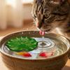 Realistic Cat Drinking Water Ornament Lifelike Artificial Floating Lotus Leaves Fish Tank