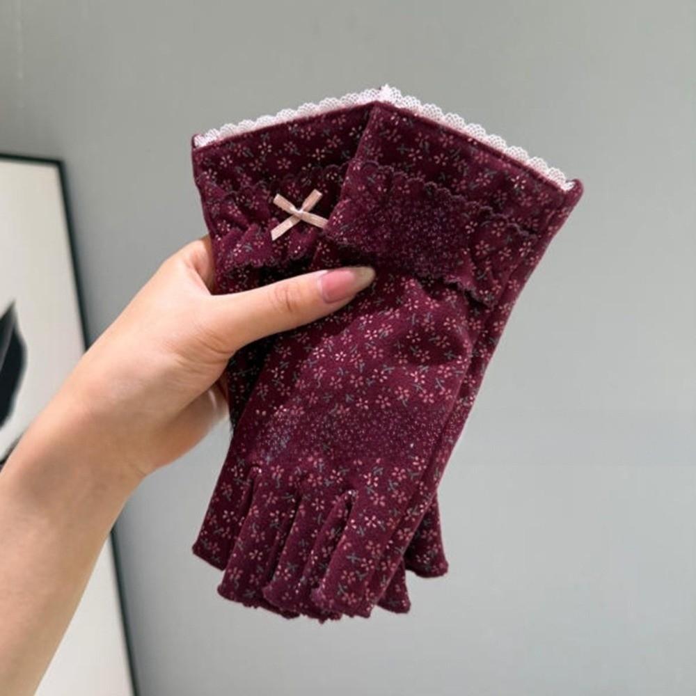 Women's Fit Half Finger Gloves Floral Pattern Touchscreen Gloves Soft Warm Gloves Writing