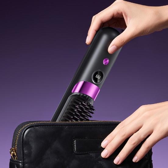 Portable Hair Straightener Brush 4 Temperature Adjustable LED Display Fast Heating Cordless Electric Hot Brush Curly Hair Styling Detangling Comb