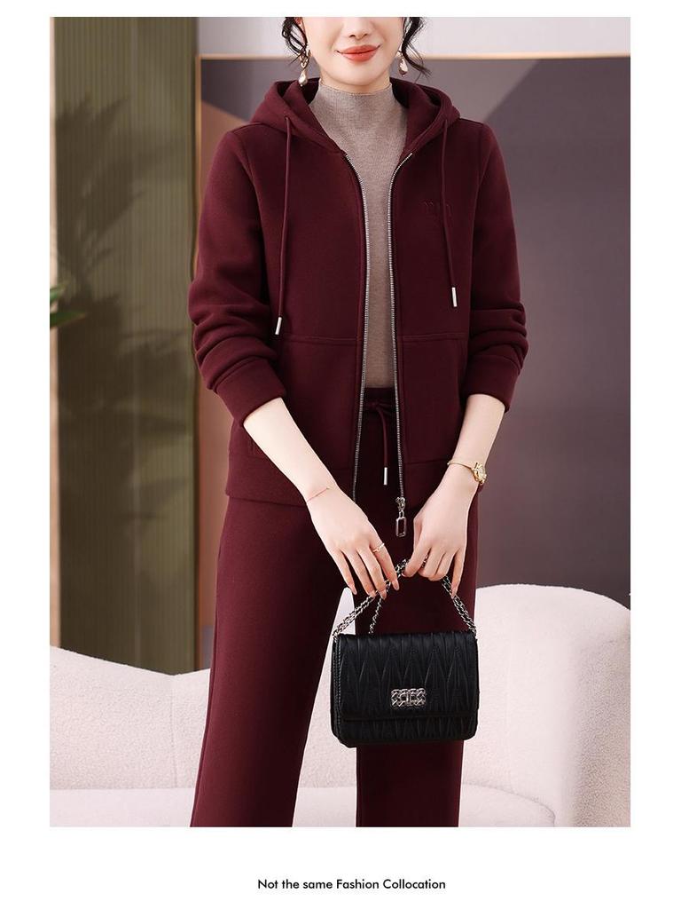 Brand Autumn/Winter Women's Plus Velvet Fashionable Hoodie Two-Piece Sportswear Suit