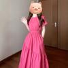 French Temperament Waist Rose Red Dress Women's Summer New Small High-end Feeling Meat-covering and Thin Dress