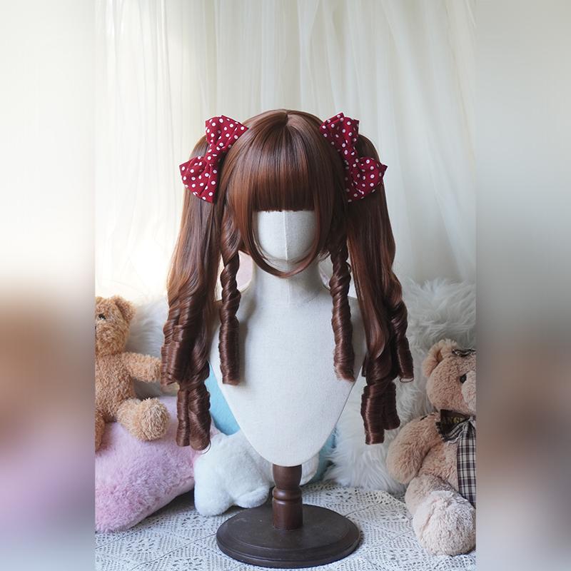 Lolita Style Curly Double Ponytails Wig | Heat Resistant Synthetic Hair with Bangs for Cosplay, Halloween, Anime Theme Part